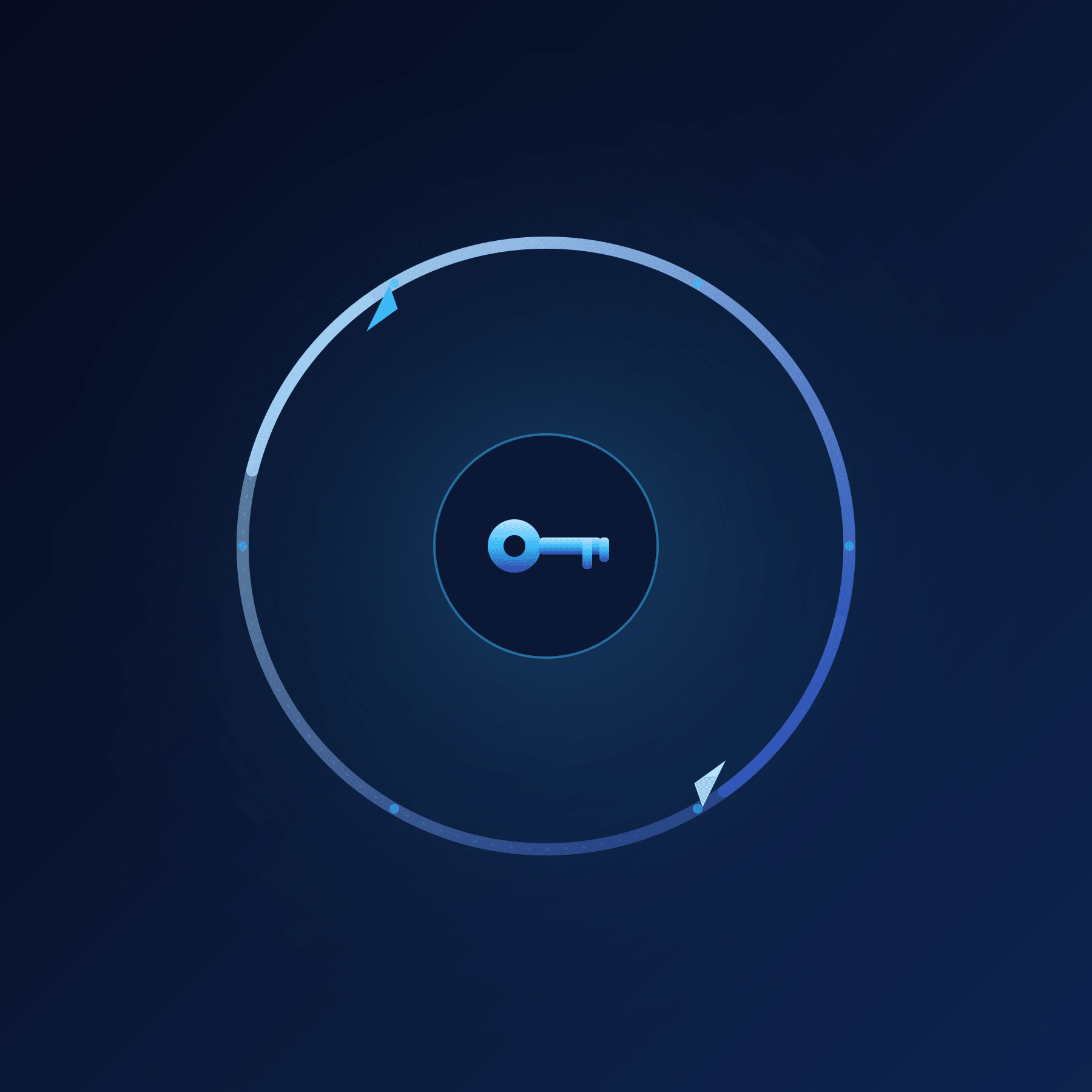 A glowing loop of refresh arrows cycling around a key, illustrating a secure connection that renews itself